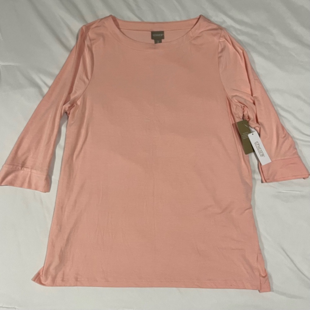 NEW Chicos Supremely Soft Sz 2 Large Peachy Petals Boat Neck Modal Top Tunic NWT